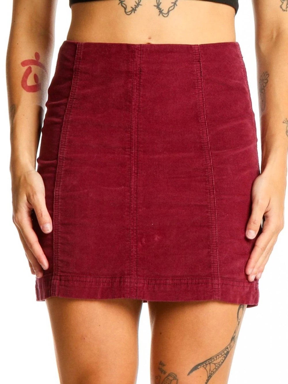 Free People Burgundy Corduroy Panel Mini Skirt